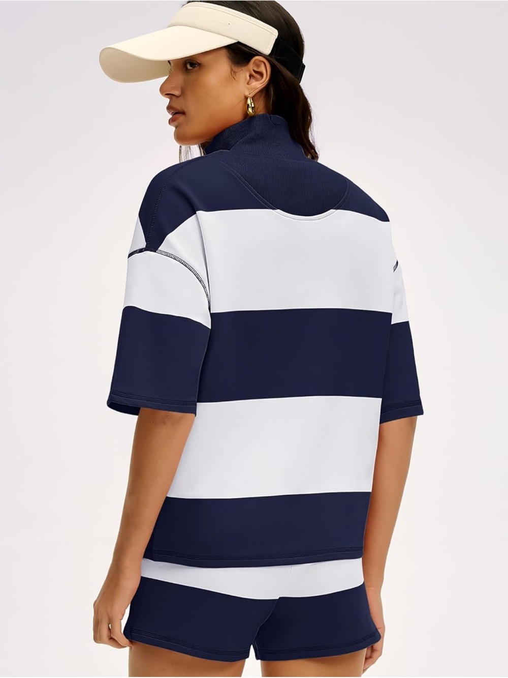 Coastal Navy Stripe Quarter Zip Top & Shorts Set - Picture 4 of 13